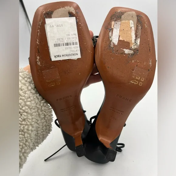 FRAME Le Ozzie Ankle Tie Sandal Black Leather Women’s SZ EU38.5  MSRP $468 - Picture 12 of 15